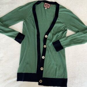 Juicy Couture Green Cashmere Tunic Cardigan with Gold Button Accents